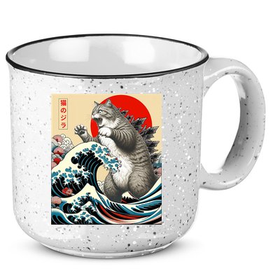 Catzilla Cat Japanese Art Funny Cat Gifts 15oz Campfire Ceramic Mug