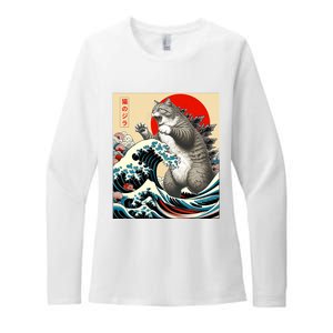 Catzilla Cat Japanese Art Funny Cat Gifts Womens CVC Long Sleeve Shirt