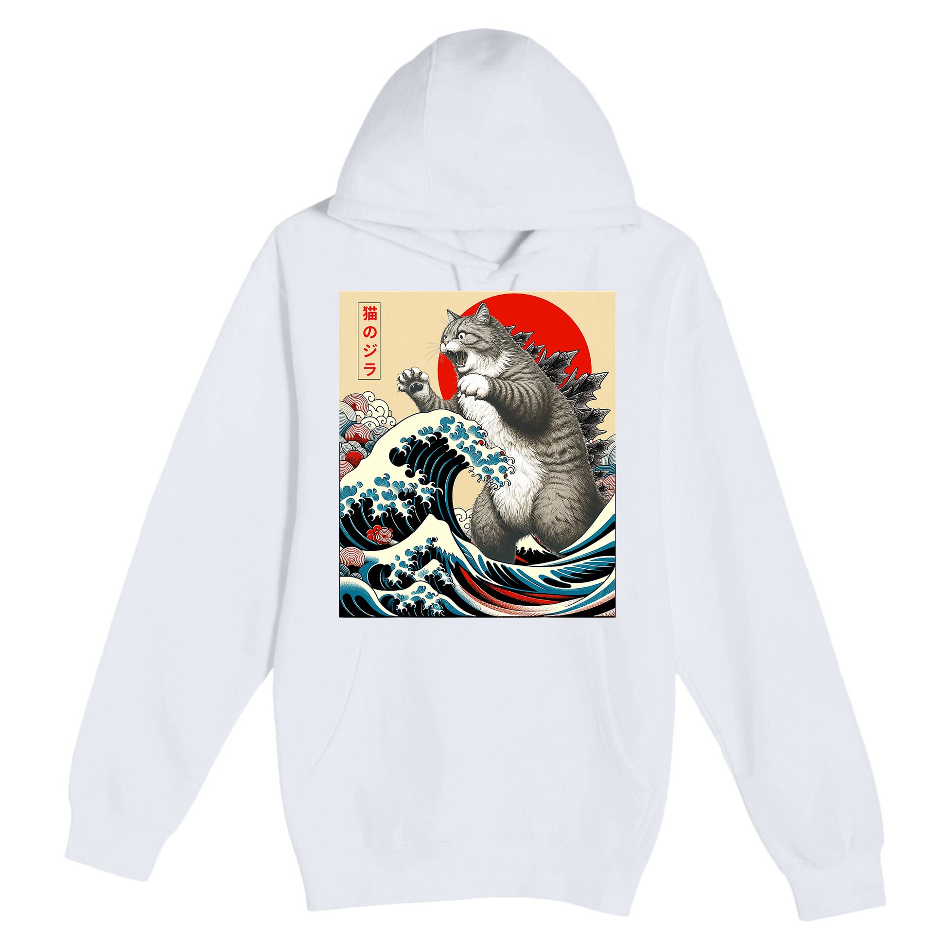Catzilla Cat Japanese Art Funny Cat Gifts Premium Pullover Hoodie