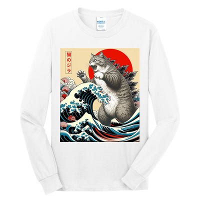Catzilla Cat Japanese Art Funny Cat Gifts Tall Long Sleeve T-Shirt