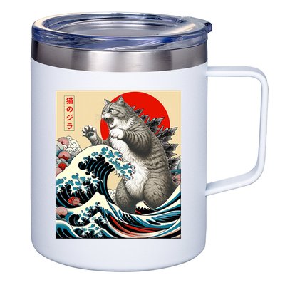 Catzilla Cat Japanese Art Funny Cat Gifts 12oz Stainless Steel Coffee Mug