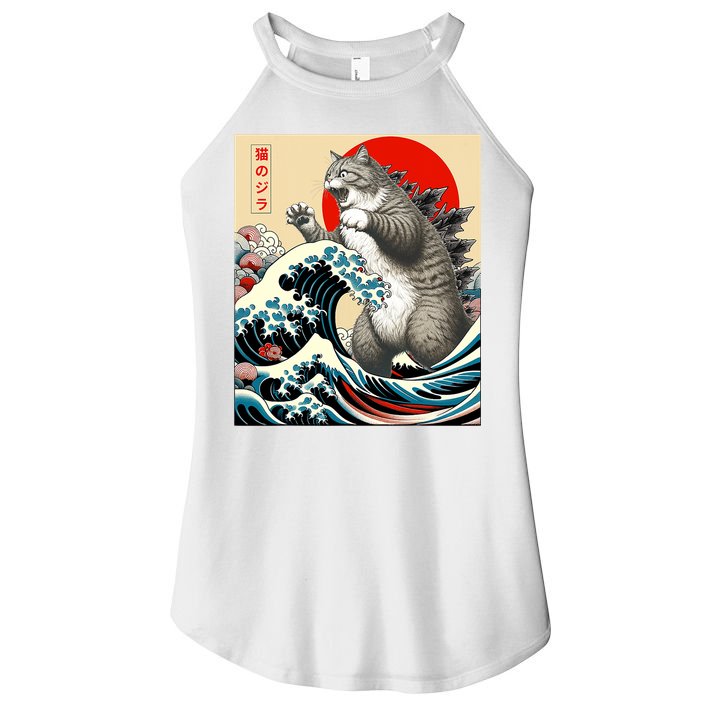 Catzilla Cat Japanese Art Funny Cat Gifts Women's Perfect Tri Rocker Tank