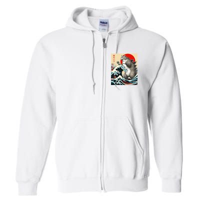 Catzilla Cat Japanese Art Funny Cat Gifts Full Zip Hoodie
