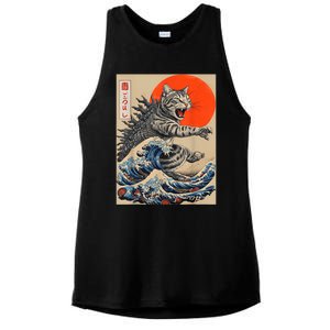 Catzilla Cat Japanese Art Funny Cat Gifts Ladies PosiCharge Tri-Blend Wicking Tank