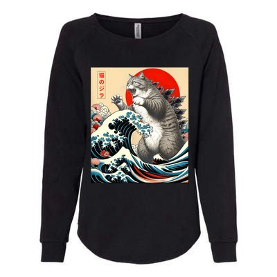 Catzilla Cat Japanese Art Funny Cat Gifts Womens California Wash Sweatshirt