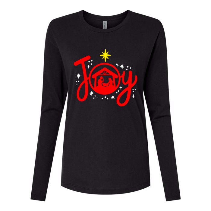 Christian Christmas Joy Jesus Nativity Scene Faith Family Womens Cotton Relaxed Long Sleeve T-Shirt