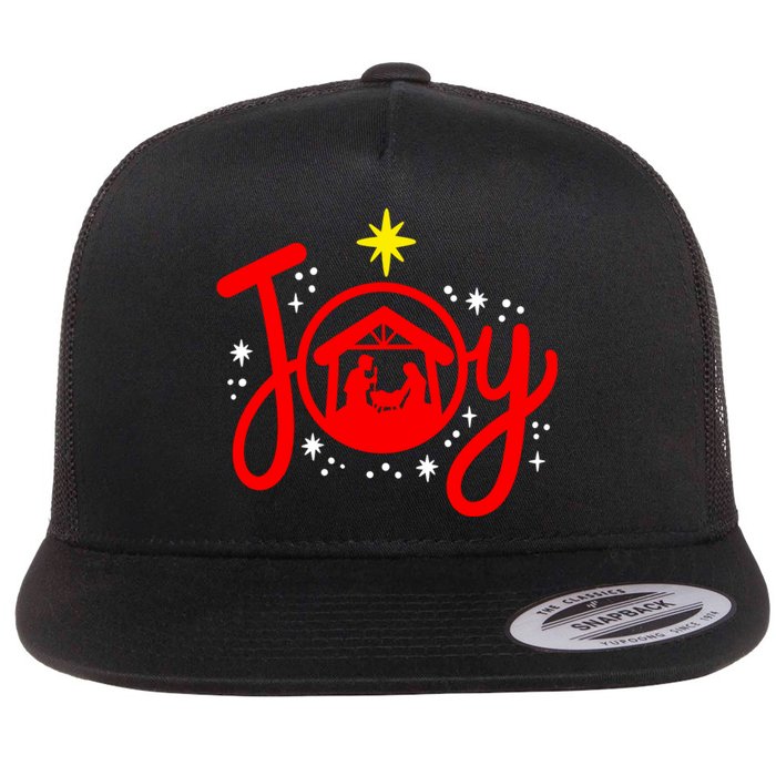 Christian Christmas Joy Jesus Nativity Scene Faith Family Flat Bill Trucker Hat