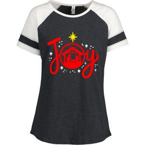 Christian Christmas Joy Jesus Nativity Scene Faith Family Enza Ladies Jersey Colorblock Tee