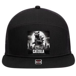 Catzilla Cat Japanese Art Funny 7 Panel Mesh Trucker Snapback Hat