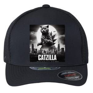 Catzilla Cat Japanese Art Funny Flexfit Unipanel Trucker Cap