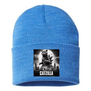 Catzilla Cat Japanese Art Funny Sustainable Knit Beanie