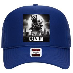 Catzilla Cat Japanese Art Funny High Crown Mesh Back Trucker Hat