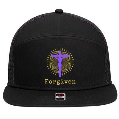 Chrisitan Cross Jesus Forgiven Faith Gift 7 Panel Mesh Trucker Snapback Hat
