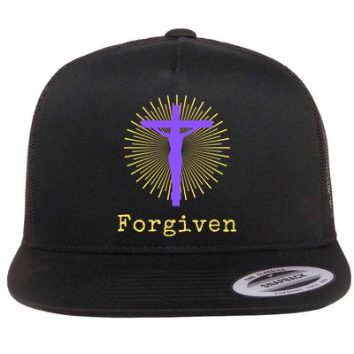 Chrisitan Cross Jesus Forgiven Faith Gift Flat Bill Trucker Hat