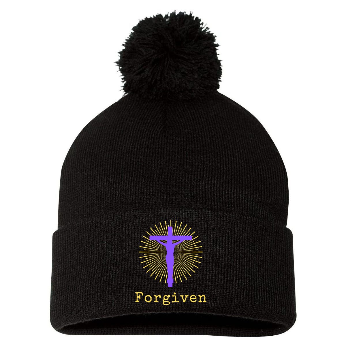 Chrisitan Cross Jesus Forgiven Faith Gift Pom Pom 12in Knit Beanie