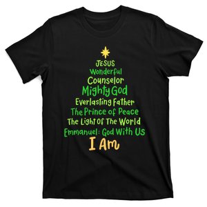 Christian Christmas Jesus Bible Names Xmas Tree Shaped T-Shirt