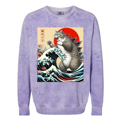 Catzilla Cat Japanese Art Funny Cat Gifts For Women Colorblast Crewneck Sweatshirt