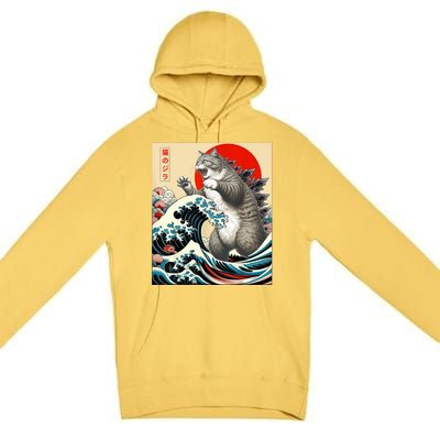 Catzilla Cat Japanese Art Funny Cat Gifts For Women Premium Pullover Hoodie