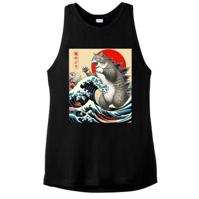 Catzilla Cat Japanese Art Funny Cat Gifts For Women Ladies PosiCharge Tri-Blend Wicking Tank