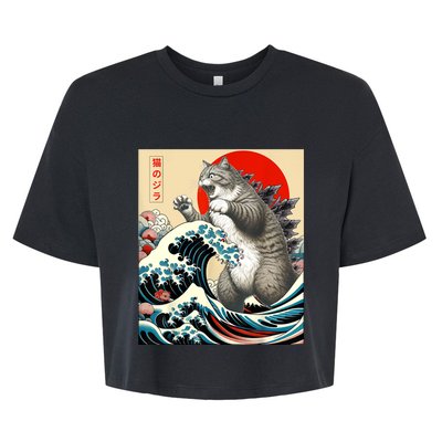 Catzilla Cat Japanese Art Funny Cat Gifts For Women Bella+Canvas Jersey Crop Tee