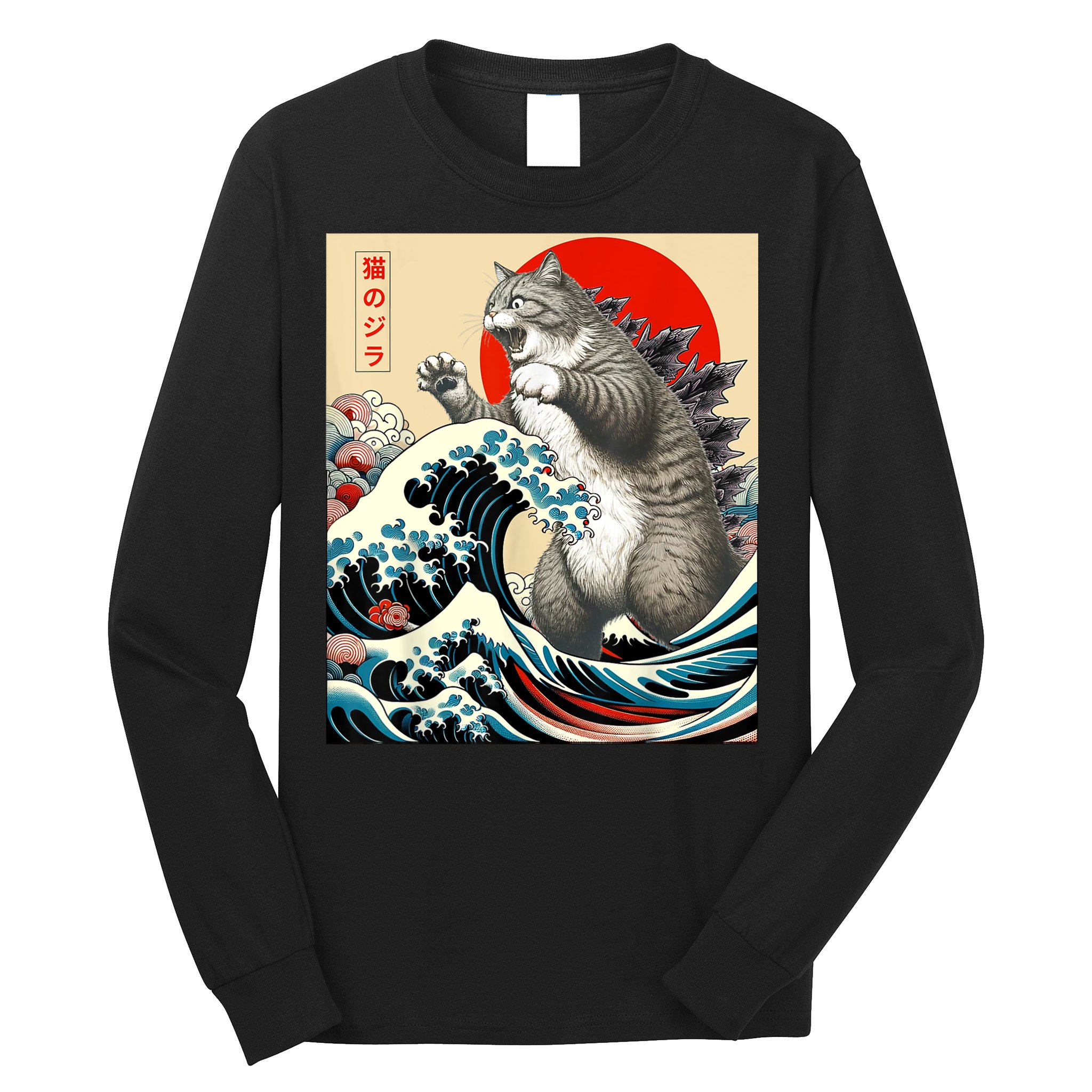 Catzilla Cat Japanese Art Funny Cat Gifts For Women Long Sleeve Shirt