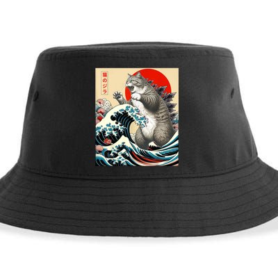 Catzilla Cat Japanese Art Funny Cat Gifts For Women Sustainable Bucket Hat