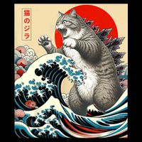 Catzilla Cat Japanese Art Funny Cat Gifts For Women 7-Panel Snapback Hat