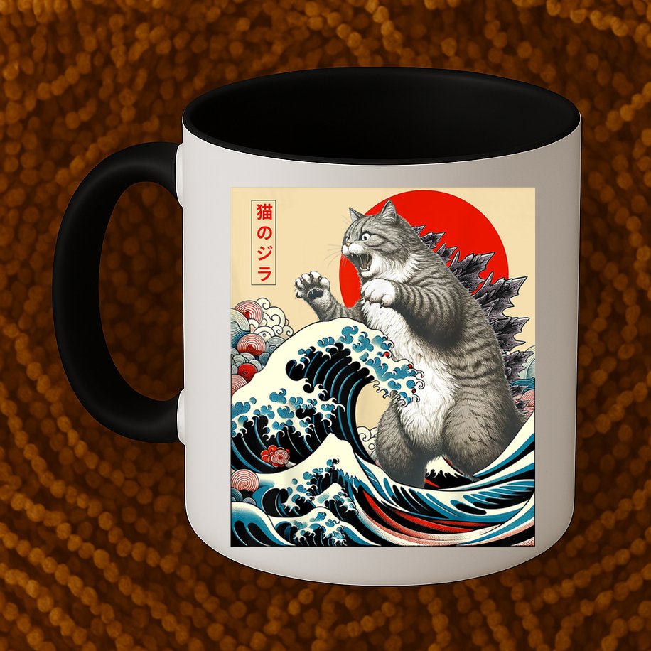 Catzilla Cat Japanese Art Funny Cat Gifts For Women Mug