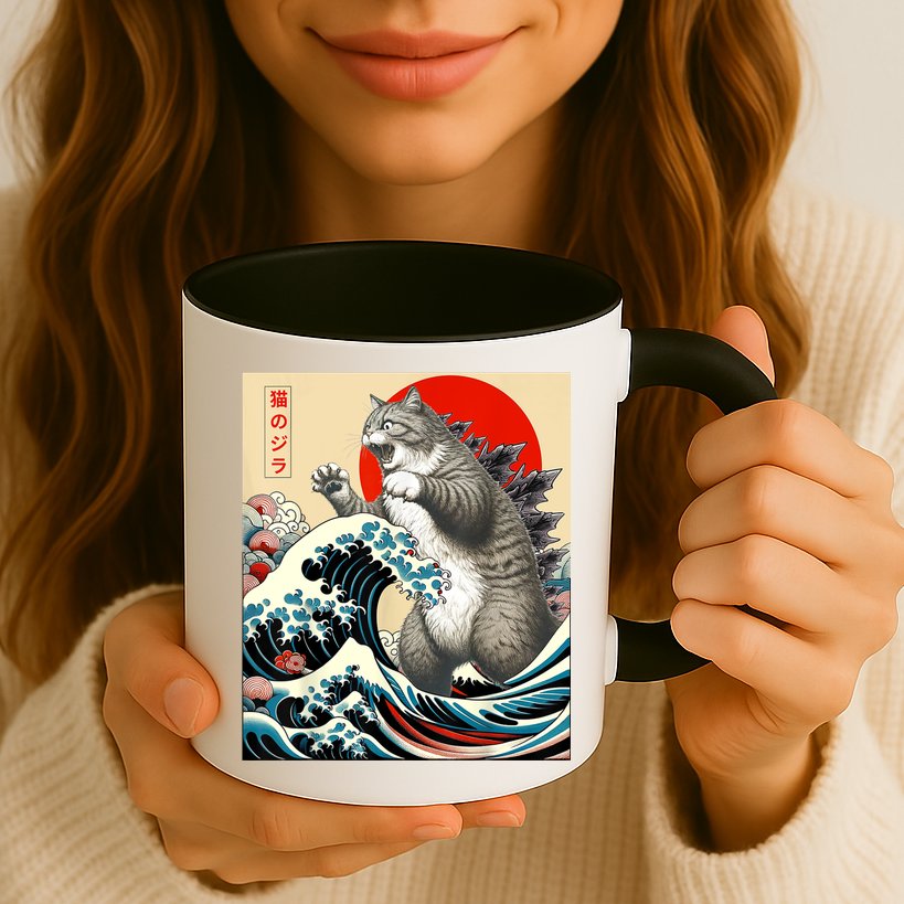 Catzilla Cat Japanese Art Funny Cat Gifts For Women Mug