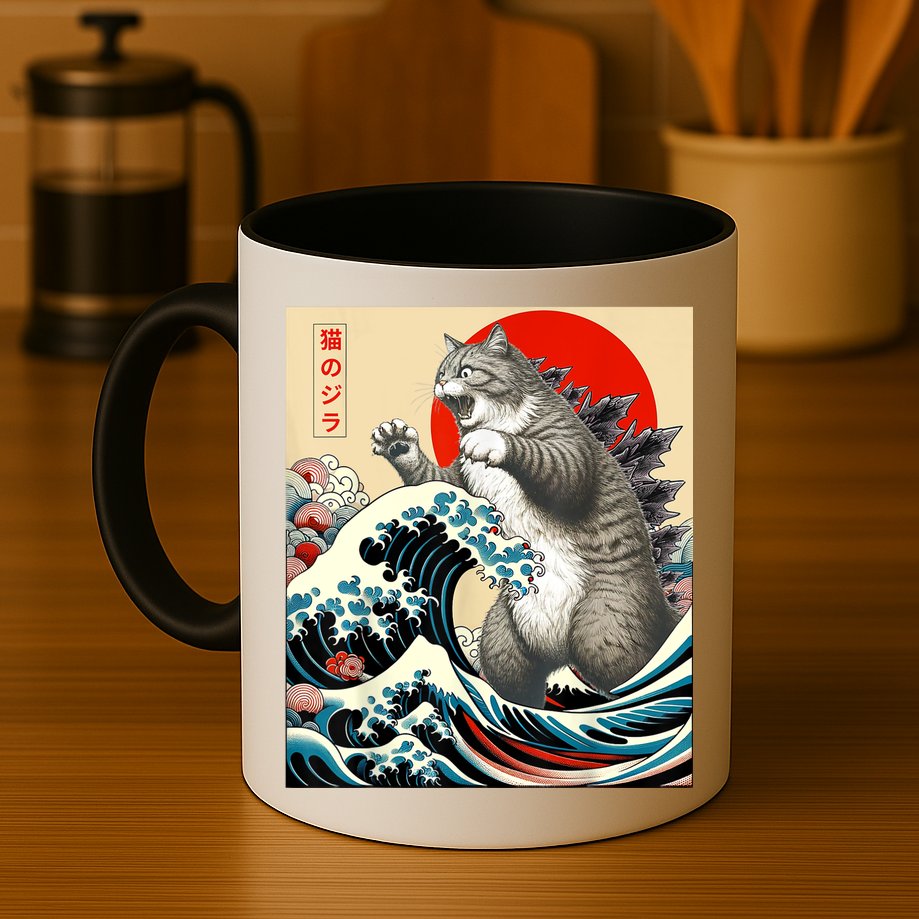 Catzilla Cat Japanese Art Funny Cat Gifts For Women Mug