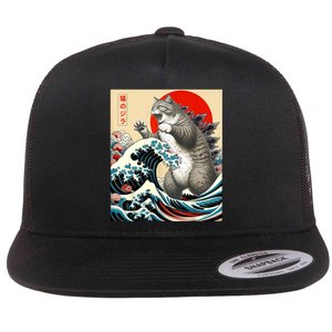 Catzilla Cat Japanese Art Funny Cat Gifts For Women Flat Bill Trucker Hat