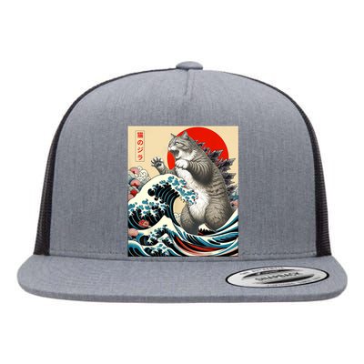 Catzilla Cat Japanese Art Funny Cat Gifts For Women Flat Bill Trucker Hat