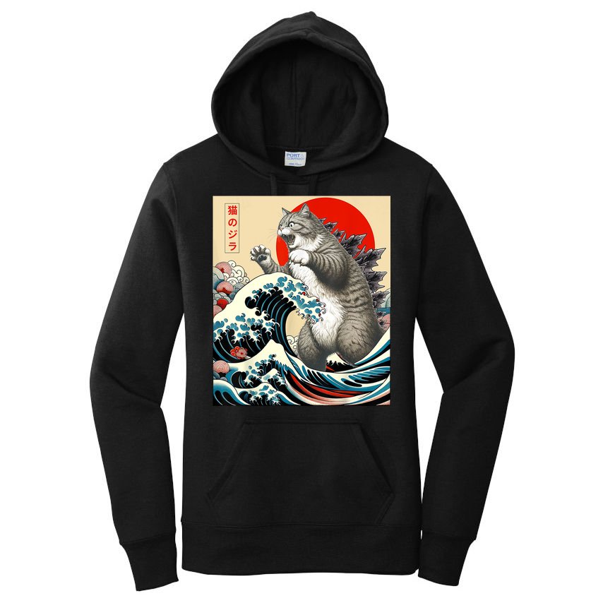 Catzilla Cat Japanese Art Funny Cat Gifts For Women Women's Pullover Hoodie