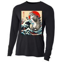 Catzilla Cat Japanese Art Funny Cat Gifts For Women Cooling Performance Long Sleeve Crew