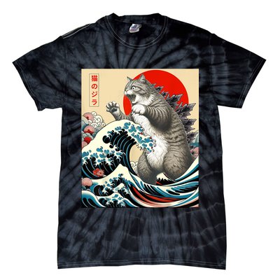 Catzilla Cat Japanese Art Funny Cat Gifts For Women Tie-Dye T-Shirt