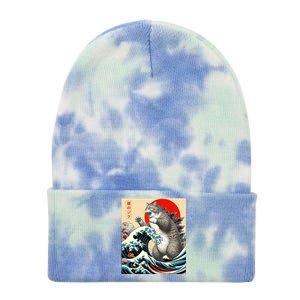 Catzilla Cat Japanese Art Funny Cat Gifts For Women Tie Dye 12in Knit Beanie