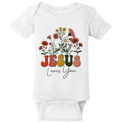 Cute Christian Jesus Loves You Floral Baby Girl Teen Baby Bodysuit