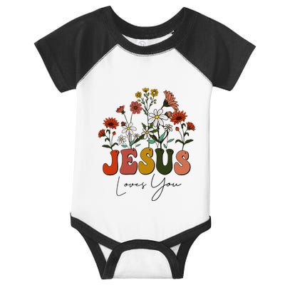 Cute Christian Jesus Loves You Floral Baby Girl Teen Infant Baby Jersey Bodysuit