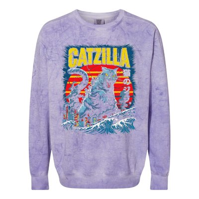 Catzilla Cat Japanese Art Funny Cat Colorblast Crewneck Sweatshirt