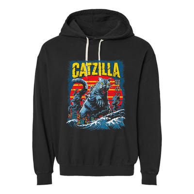 Catzilla Cat Japanese Art Funny Cat Garment-Dyed Fleece Hoodie