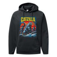 Catzilla Cat Japanese Art Funny Cat Performance Fleece Hoodie