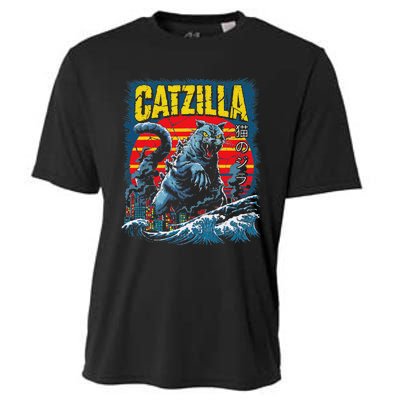 Catzilla Cat Japanese Art Funny Cat Cooling Performance Crew T-Shirt