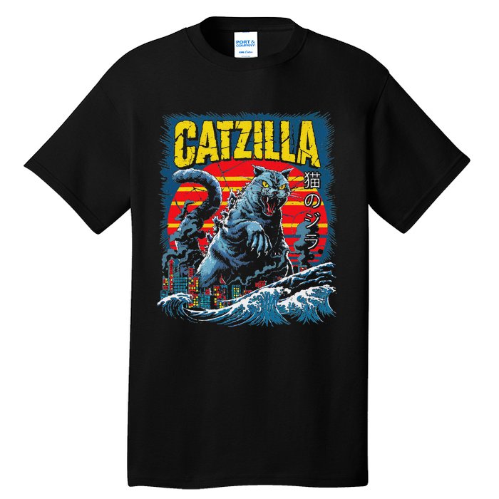 Catzilla Cat Japanese Art Funny Cat Tall T-Shirt