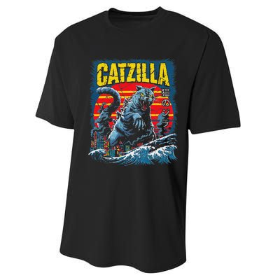 Catzilla Cat Japanese Art Funny Cat Performance Sprint T-Shirt