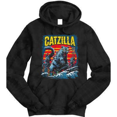 Catzilla Cat Japanese Art Funny Cat Tie Dye Hoodie