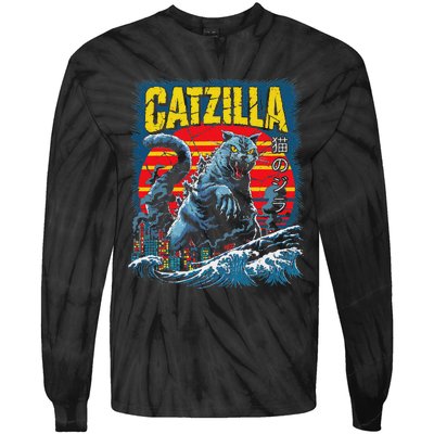 Catzilla Cat Japanese Art Funny Cat Tie-Dye Long Sleeve Shirt