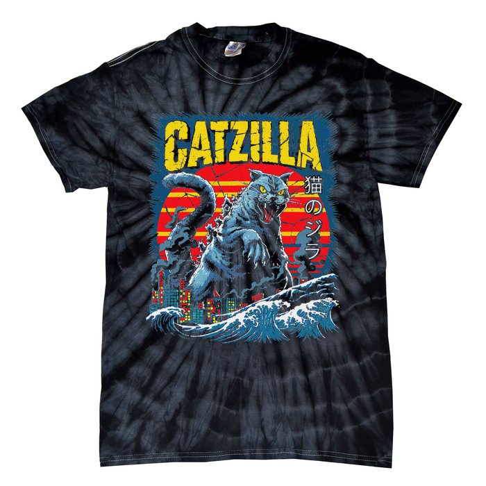 Catzilla Cat Japanese Art Funny Cat Tie-Dye T-Shirt