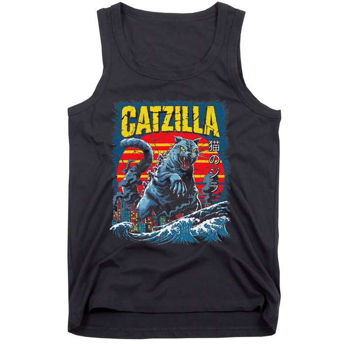 Catzilla Cat Japanese Art Funny Cat Tank Top