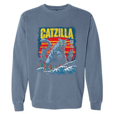 Catzilla Cat Japanese Art Funny Cat Garment-Dyed Sweatshirt