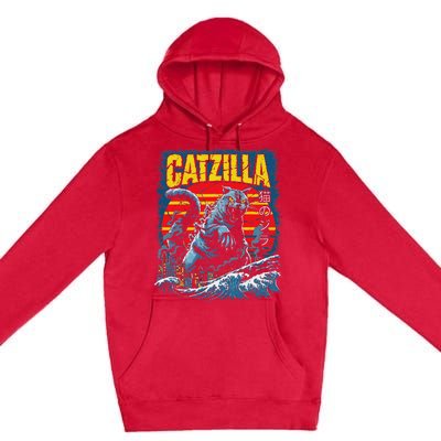 Catzilla Cat Japanese Art Funny Cat Premium Pullover Hoodie